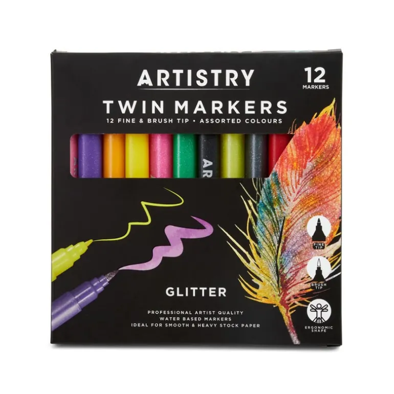 12 marqueurs doubles paillettes