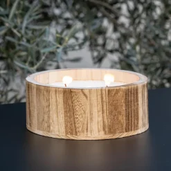 Bougie pot en bois forme bol