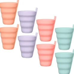 Gobelet+paille x8 rose/pastel