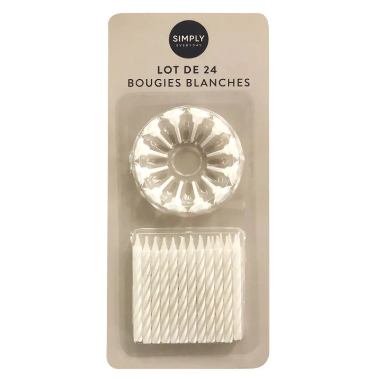 Lot de 24 bougies blanches