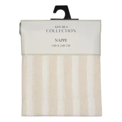 Nappe rayee beige et blanc