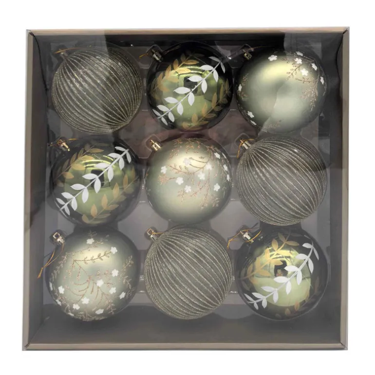Pack de 9 boules 10cm vert