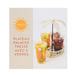 Plateau palmier tresse 4 verres