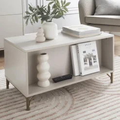 Table basse creme pieds dores