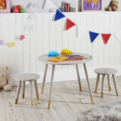 Table ronde + 2 tabourets creme