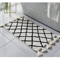 Tapis de bain pompons blanc/noir